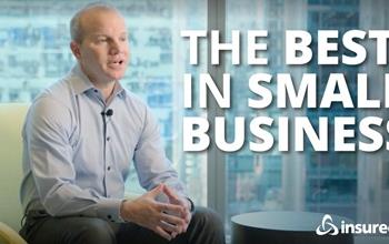 Insureon CEO Dan Kazan sitting in an office near the title "The Best In Small Business"