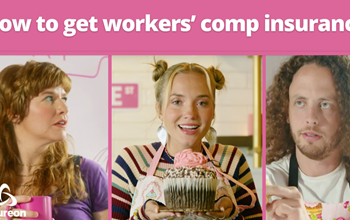Three bakery employees in image columns below the words "How to get workers' compensation insurance"