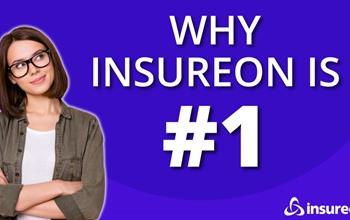Insurance agent standing next to the words "Why Insureon is #1"
