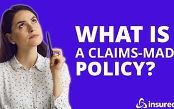 Business owner standing next to the words "What is a claims-made policy?"
